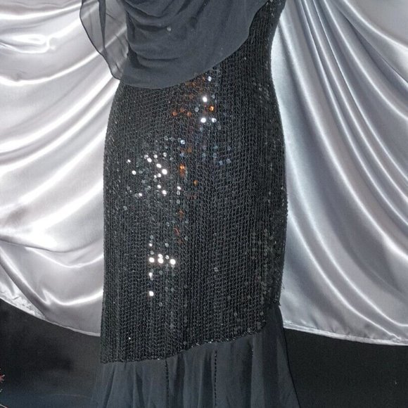 VTG Swee Lo Sequin Wiggle Silk Cowl Cascade Drape Neck PARTY DRESS S/P NEW - Picture 8 of 11